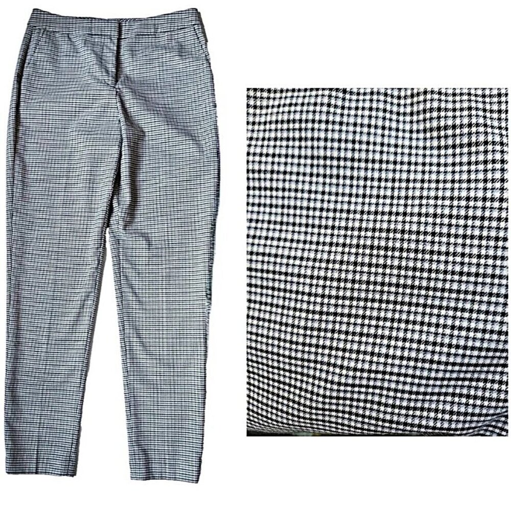 Halogen Black Houndstooth Ankle Pants Size 2 Tapered Leg Mid-Rise Pockets NEW